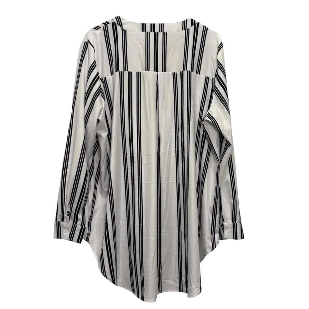 Top Shirt Stripes Lightweight Buttons Long Sleeves 3/4 Sleeves Roll-Up Cuffs 2XL - Picture 6 of 12